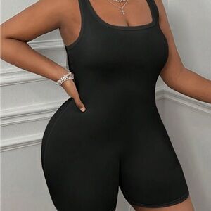 SHEIN Black Stretch Knit Shorts Jumpsuit